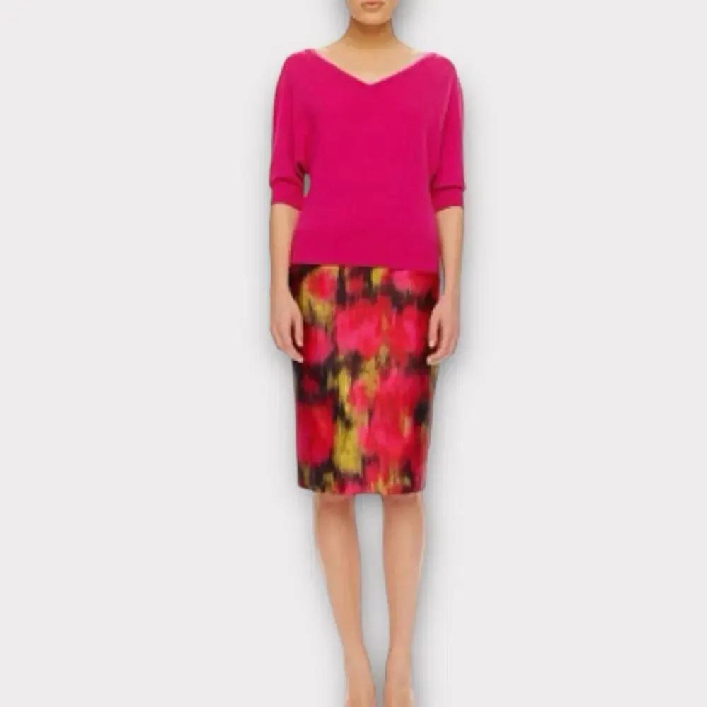 Michael Kors Collection Printed Shantung Silk Blend Pencil Skirt 2 - Picture 2 of 12